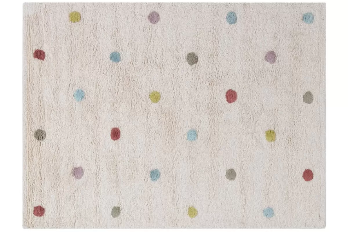 Miliboo Complementos & Decoración Niño | Alfombras-Alfombra infantil de algodón beige con lunares multicolores 100 x 150 cm DADA