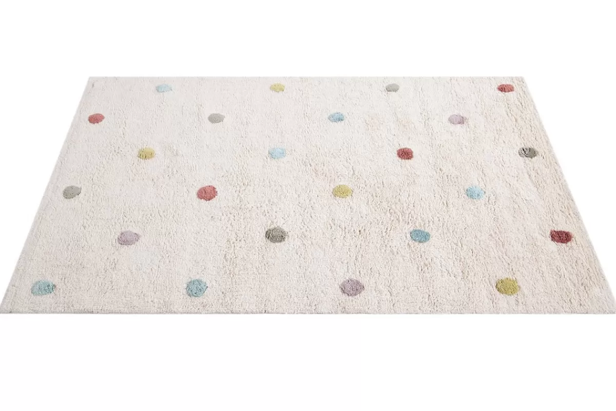 Miliboo Complementos & Decoración Niño | Alfombras-Alfombra infantil de algodón beige con lunares multicolores 100 x 150 cm DADA