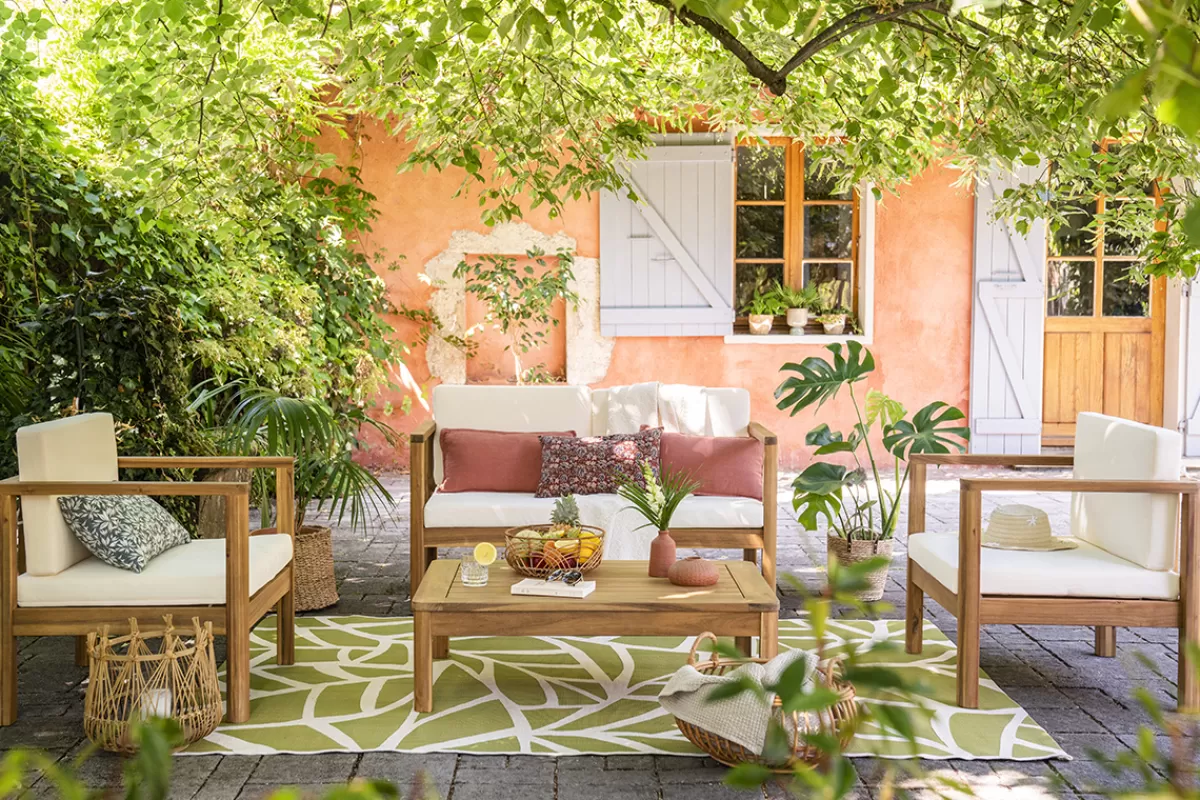 Miliboo Alfombras-Alfombra interior exterior blanco crema y verde 123 x 180 cm GARANCE