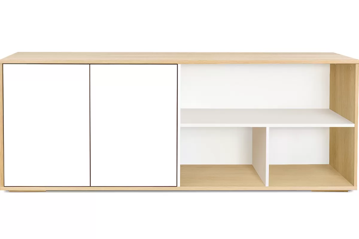 Miliboo Bibliotecas & Estanterías | Bibliotecas & Estanterías-Aparador bajo nórdico de roble macizo blanco y madera clara 190 cm EZIA