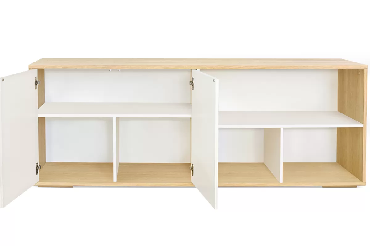 Miliboo Bibliotecas & Estanterías | Bibliotecas & Estanterías-Aparador bajo nórdico de roble macizo blanco y madera clara 190 cm EZIA