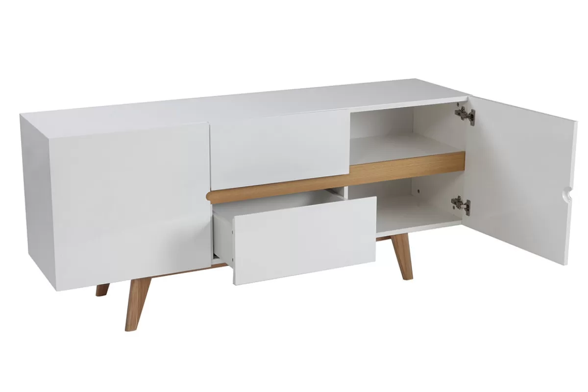 Miliboo Aparadores-Aparador escandinavo blanco brillante y fresno 160cm MELKA