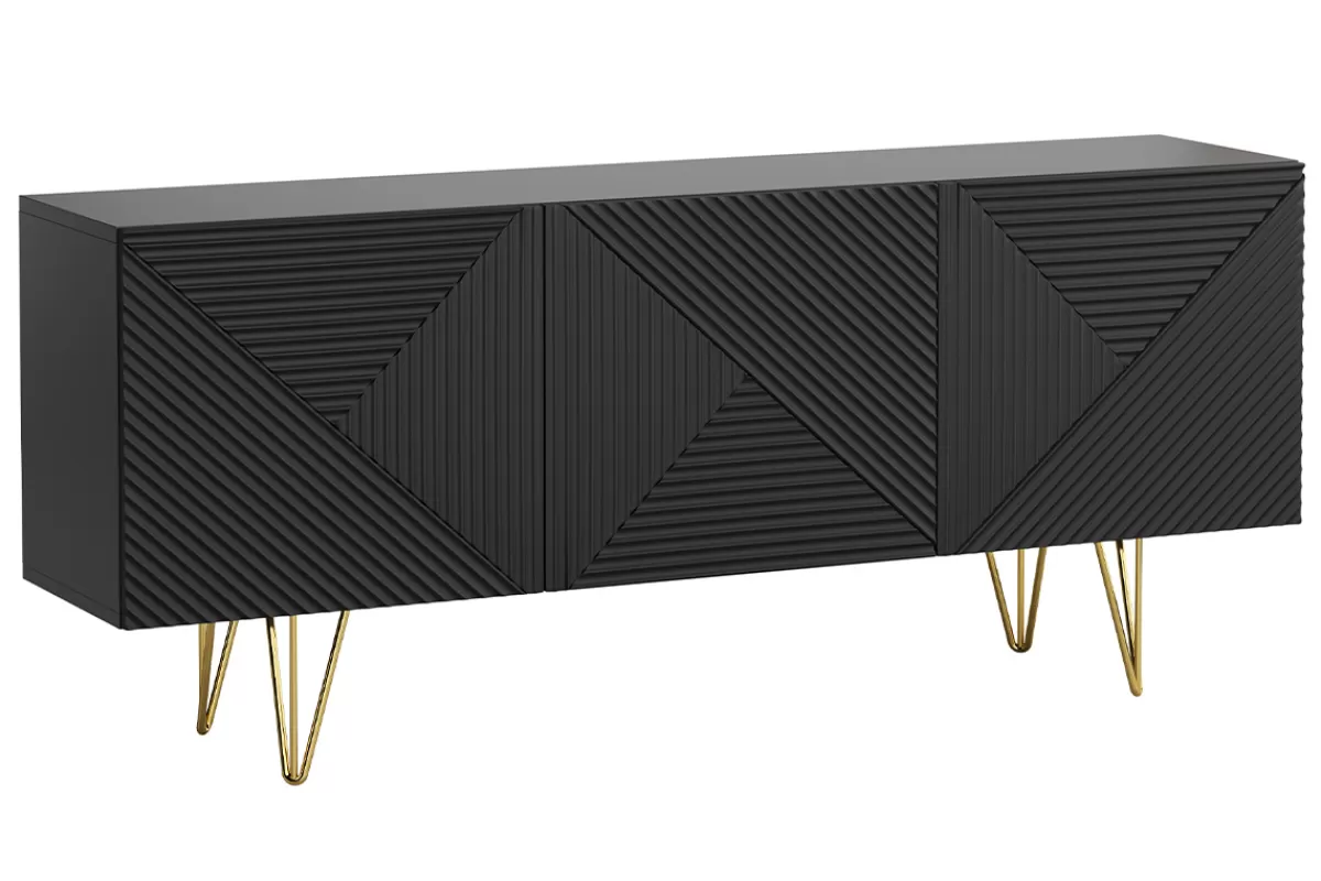 Miliboo Aparadores-Aparador negro y dorado 3 puertas 160 cm OZEN