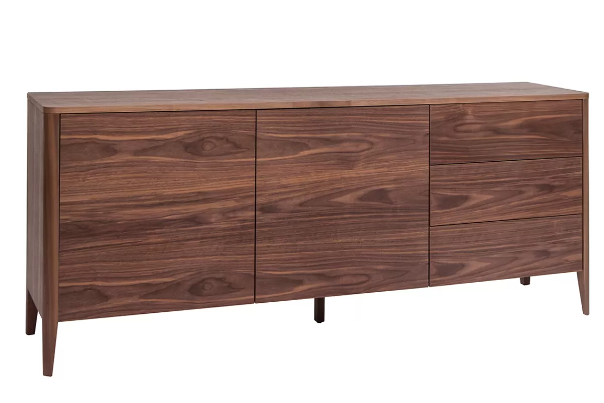 Miliboo Aparadores-Aparador vintage con 2 puertas y 3 cajones nogal 180 cm BENJA
