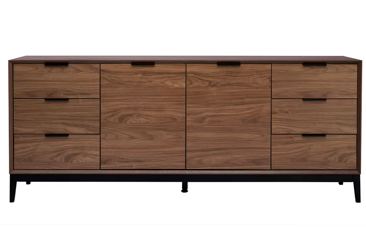 Miliboo Aparadores-Aparador vintage con acabado de madera de nogal oscuro y metal negro con almacenaje 180 cm SARTO