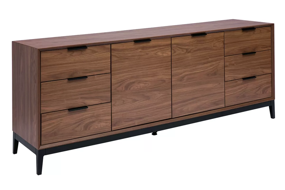 Miliboo Aparadores-Aparador vintage con acabado de madera de nogal oscuro y metal negro con almacenaje 180 cm SARTO