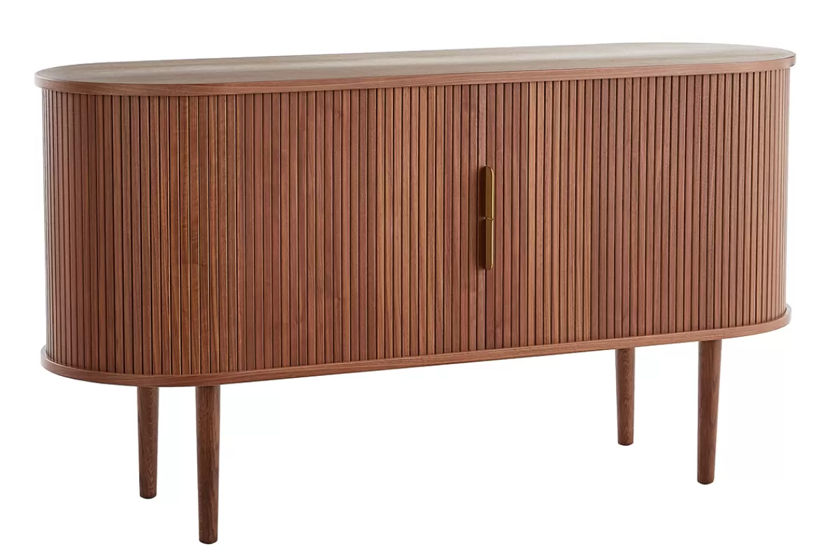 Miliboo Aparadores-Aparador vintage de madera oscura de nogal con 2 puertas correderas 138 cm EPIC