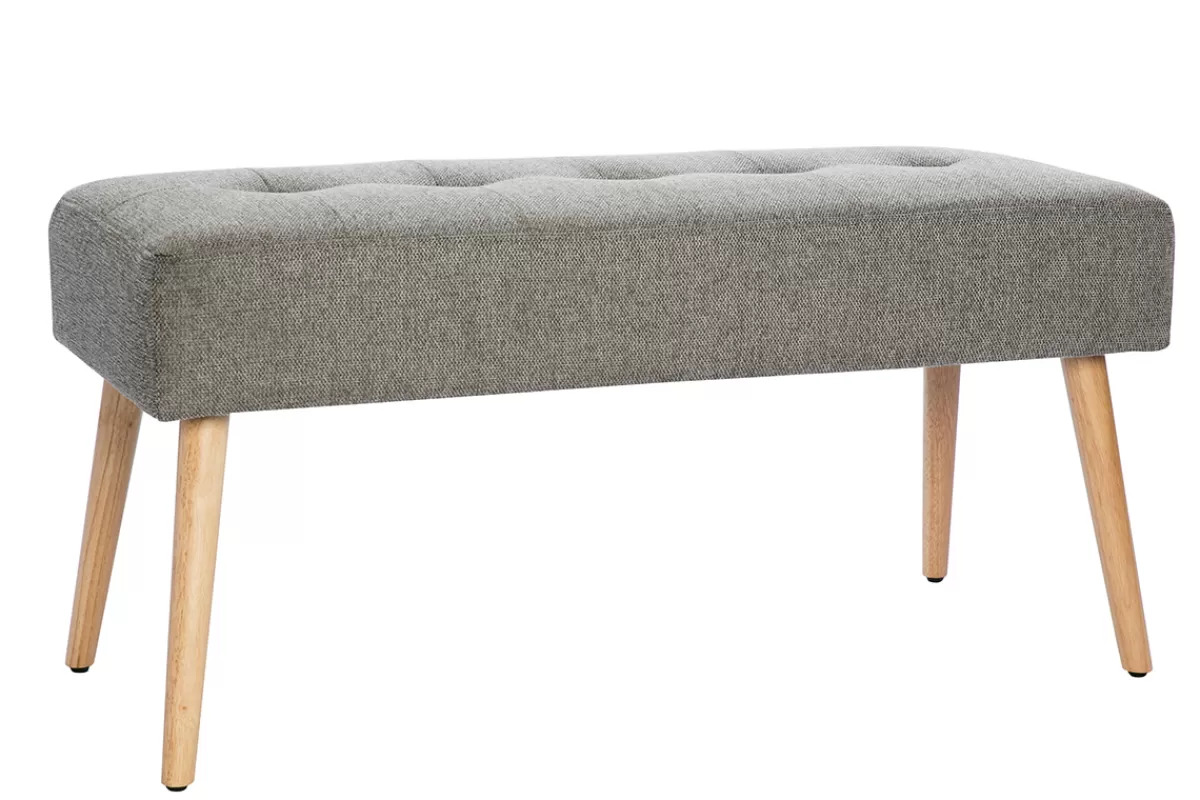 Miliboo Bancos | Mueble Recibidor-Banco capitoné de tela efecto aterciopelado texturizado gris claro y madera clara 95 cm GUESTA