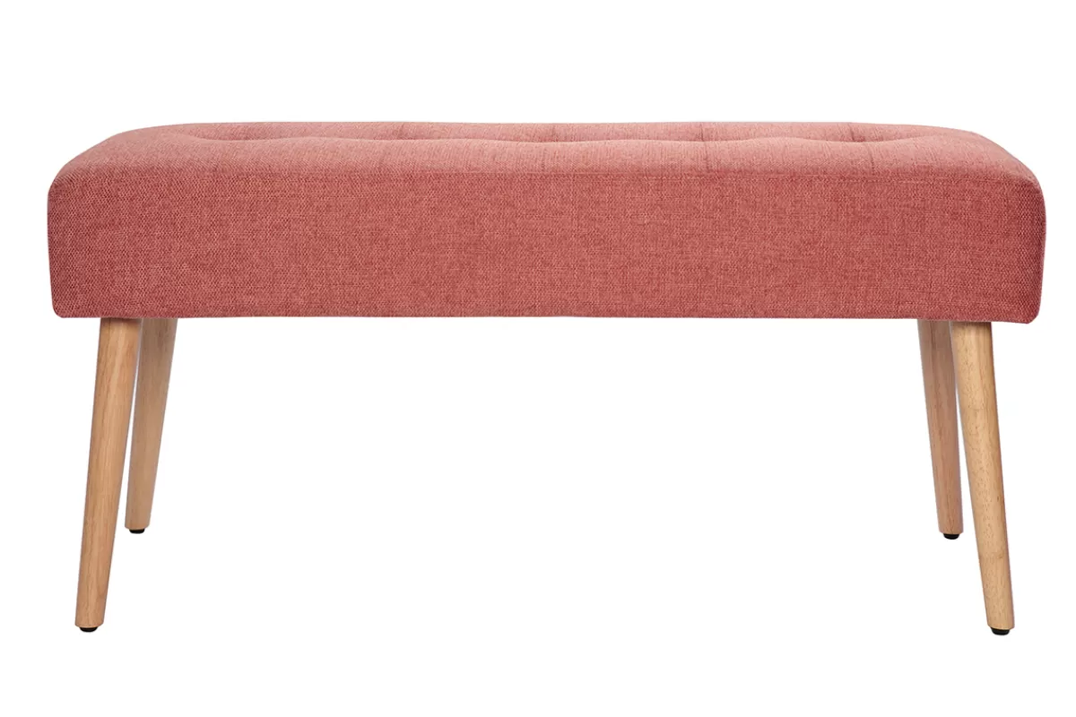 Miliboo Bancos | Mueble Recibidor-Banco capitoné de tela efecto aterciopelado texturizado terracota y madera clara 95 cm GUESTA