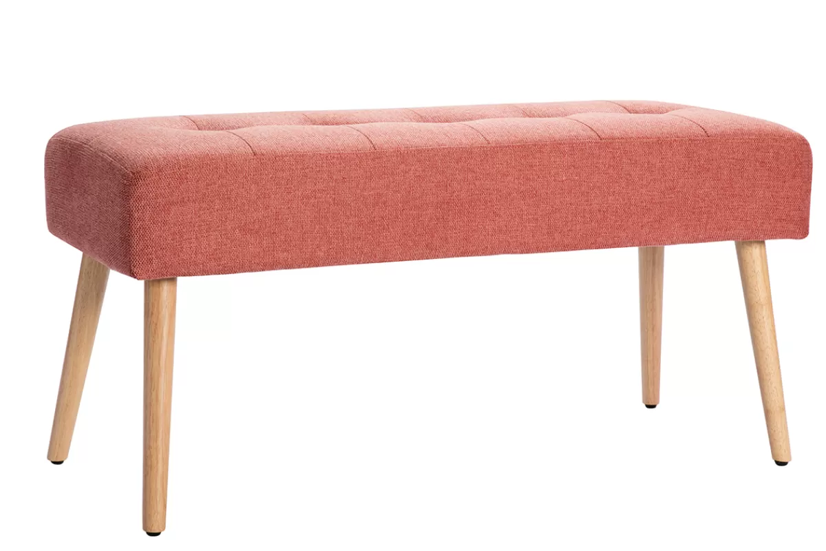 Miliboo Bancos | Mueble Recibidor-Banco capitoné de tela efecto aterciopelado texturizado terracota y madera clara 95 cm GUESTA
