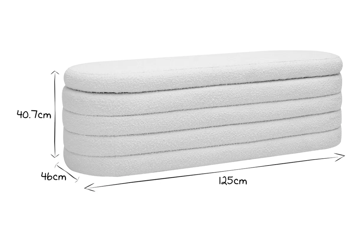 Miliboo Bancos-Banco con baúl de tela efecto lana rizada blanco L 125 cm NAVY
