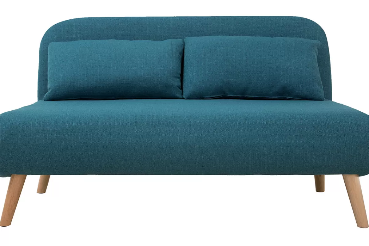 Miliboo Sofá Cama | Sillones Cama-Banco convertible 2 plazas en tejido azul petróleo AMIKO