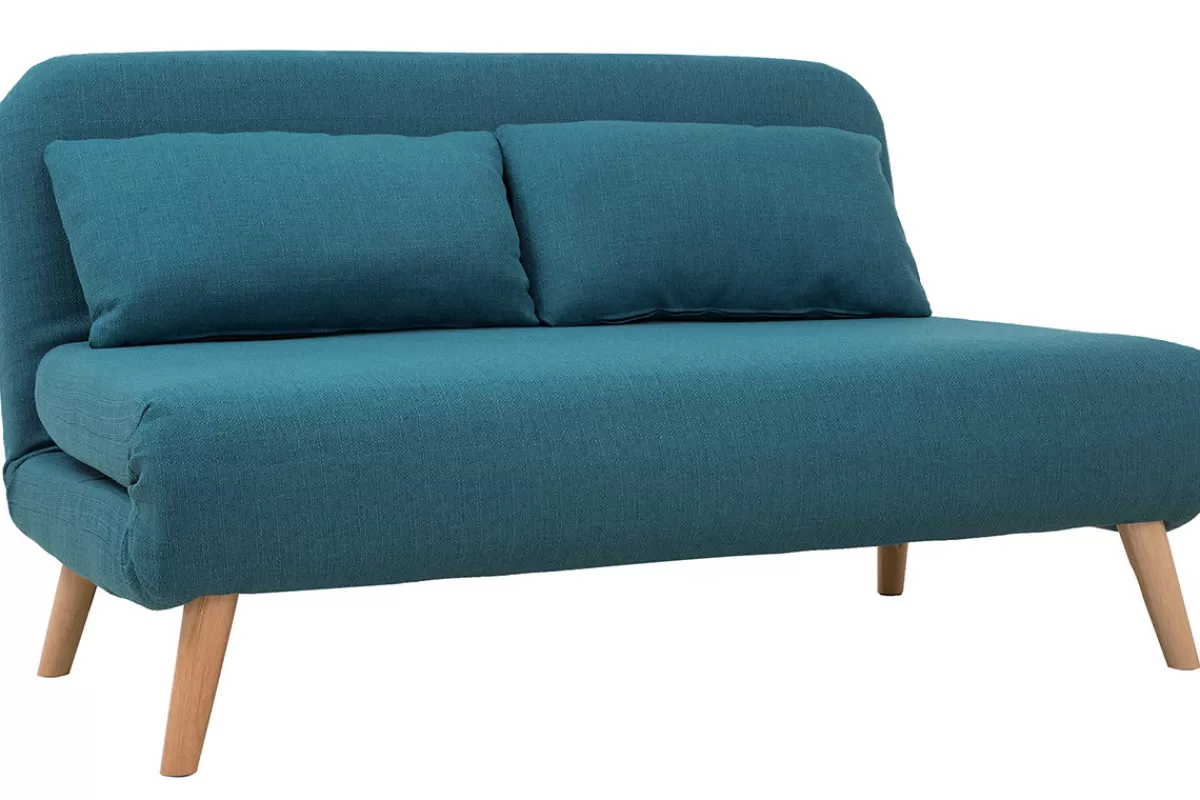 Miliboo Sofá Cama | Sillones Cama-Banco convertible 2 plazas en tejido azul petróleo AMIKO