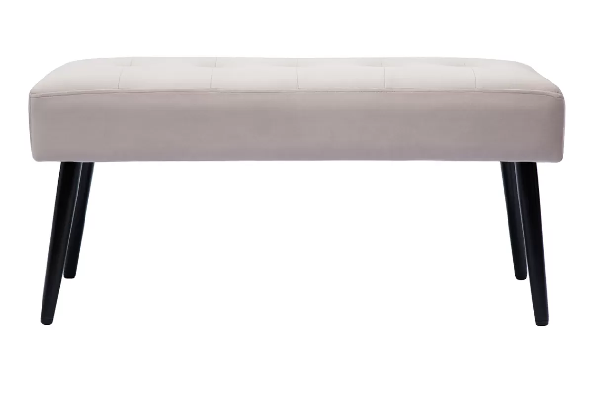 Miliboo Bancos | Mueble Recibidor-Banco de diseño capitoné de terciopelo color topo y metal negro 95 cm GUESTA
