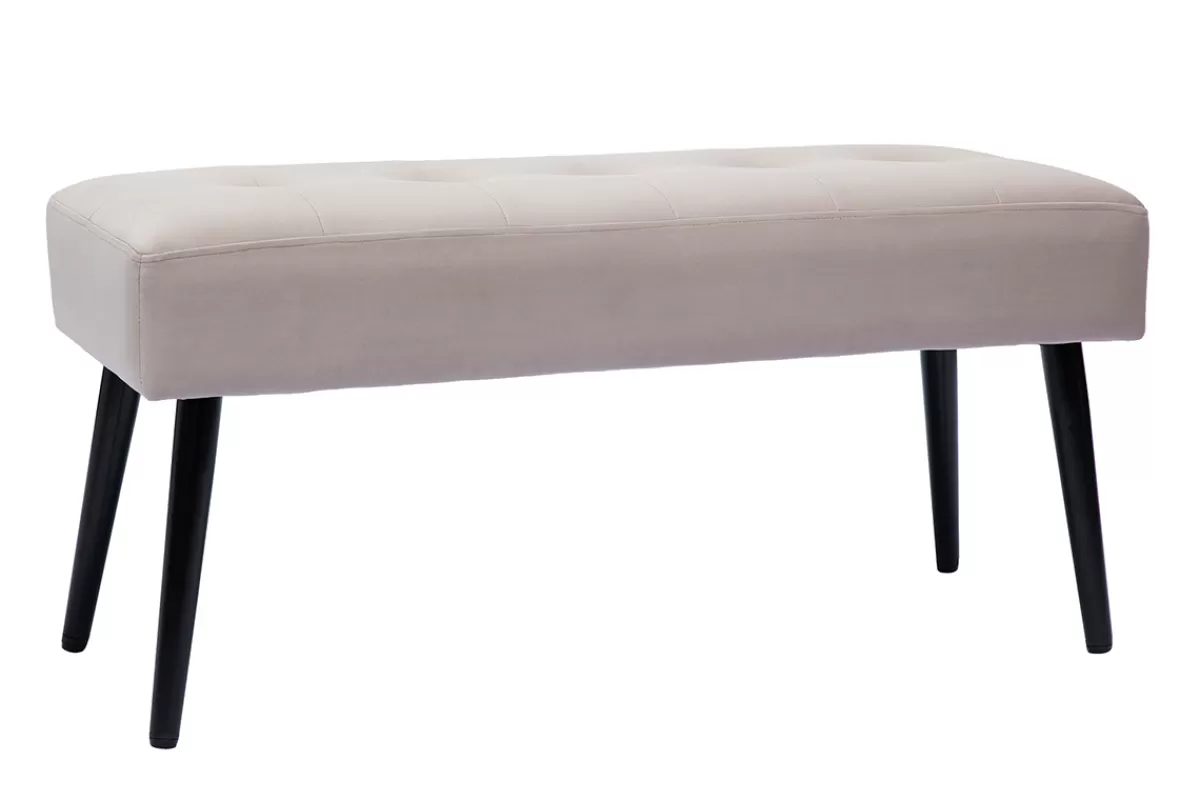 Miliboo Bancos | Mueble Recibidor-Banco de diseño capitoné de terciopelo color topo y metal negro 95 cm GUESTA