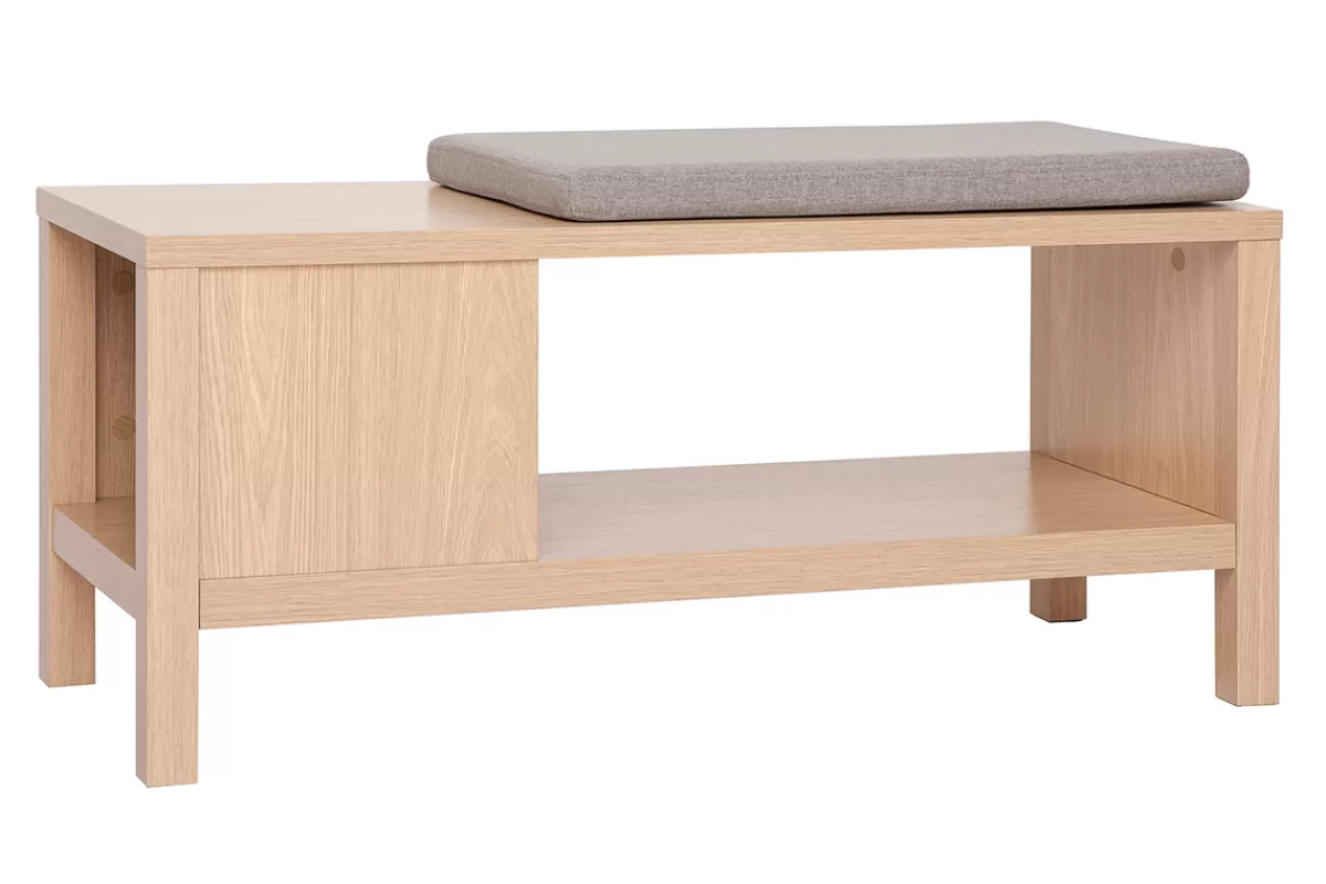 Miliboo Sillas De Madera | Bancos-Banco de entrada con acabado de roble, cojín y compartimento abierto 100 cm GUMBY