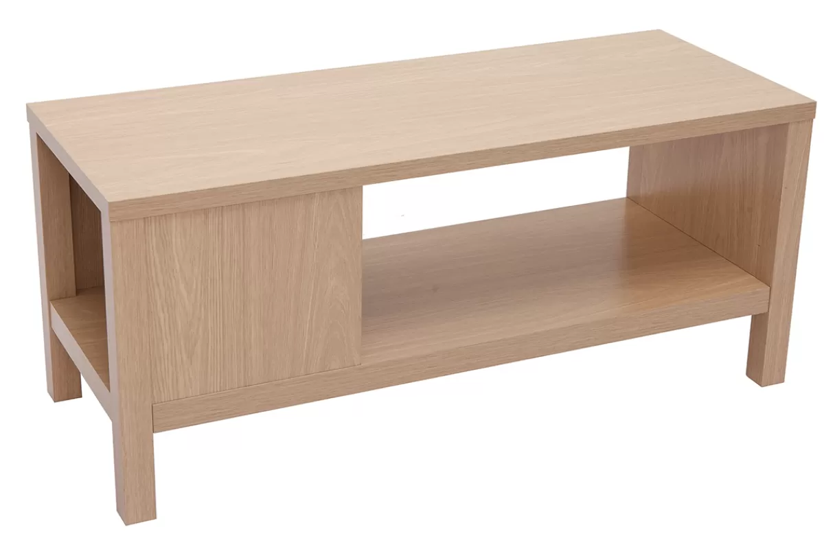 Miliboo Sillas De Madera | Bancos-Banco de entrada con acabado de roble, cojín y compartimento abierto 100 cm GUMBY