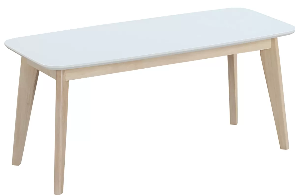 Miliboo Sillas De Madera | Bancos-Banco diseño 100cm blanco y madera LEENA