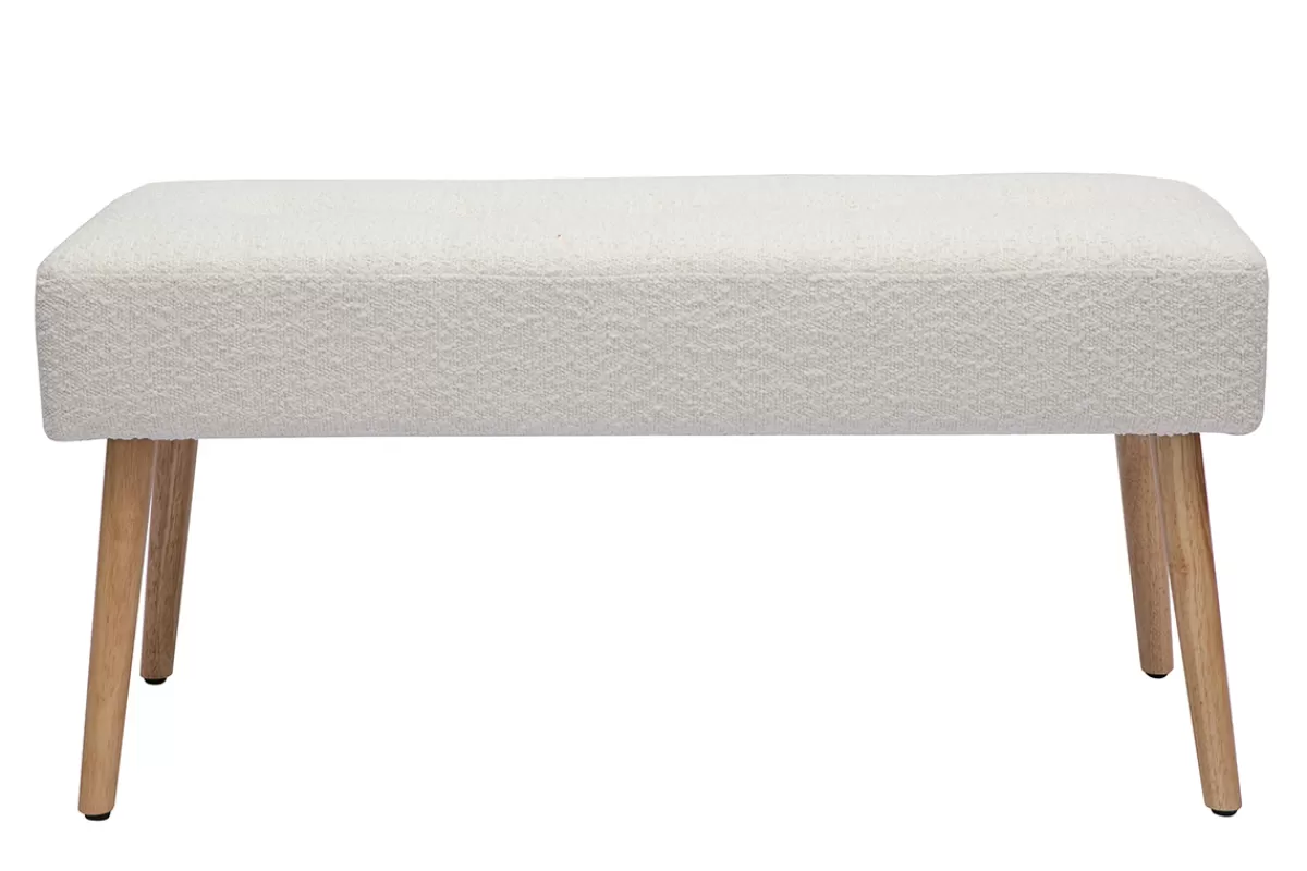 Miliboo Bancos-Banco nórdico capitoné de borreguillo blanco y madera clara 96 cm GUESTA