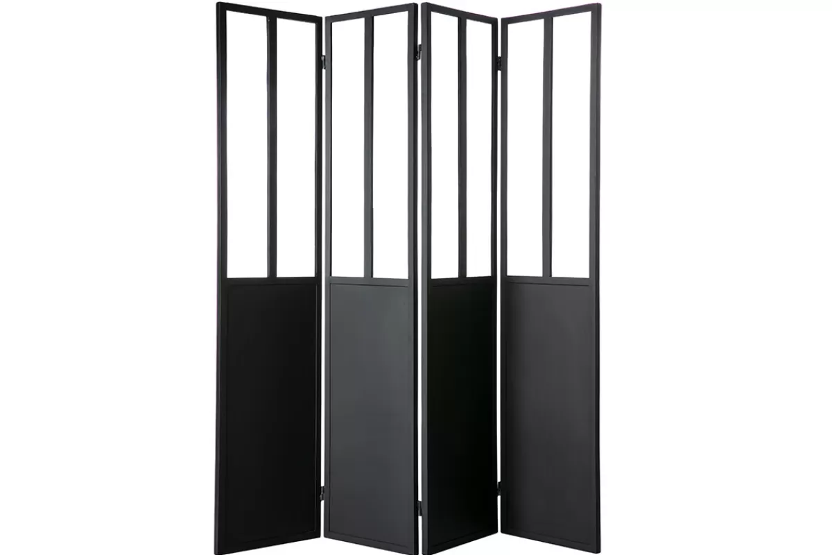 Miliboo Biombo-Biombo 4 paneles en metal negro y cristal RACK
