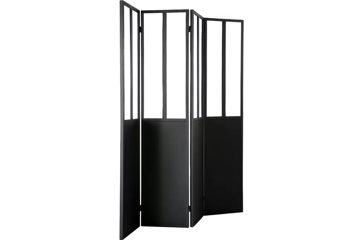 Miliboo Biombo-Biombo 4 paneles en metal negro y cristal RACK