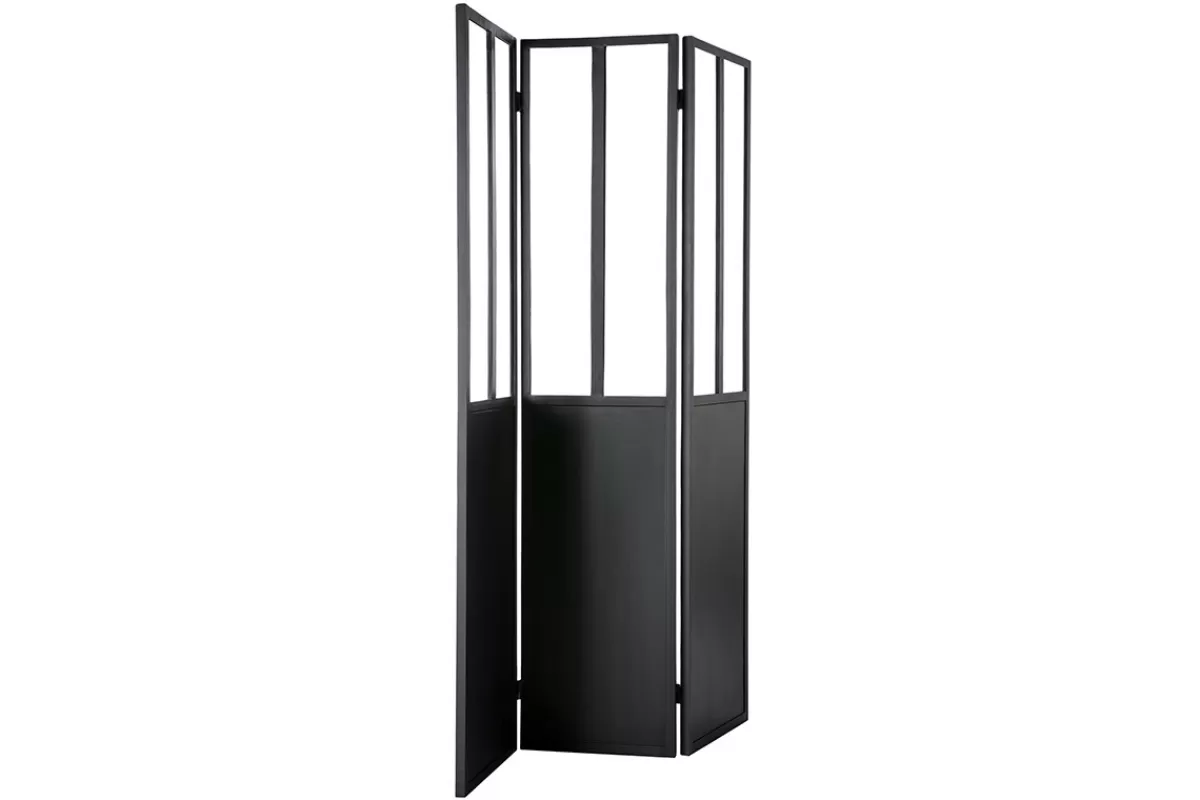 Miliboo Biombo-Biombo en metal negro y cristal 3 paneles RACK