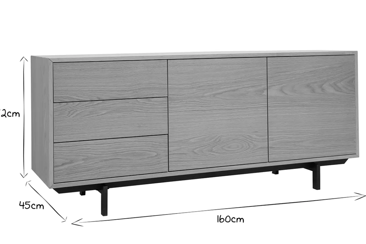 Miliboo Aparadores-Buffet vintage acabado en roble de 2 puertas 3 cajones L160 cm MANNY