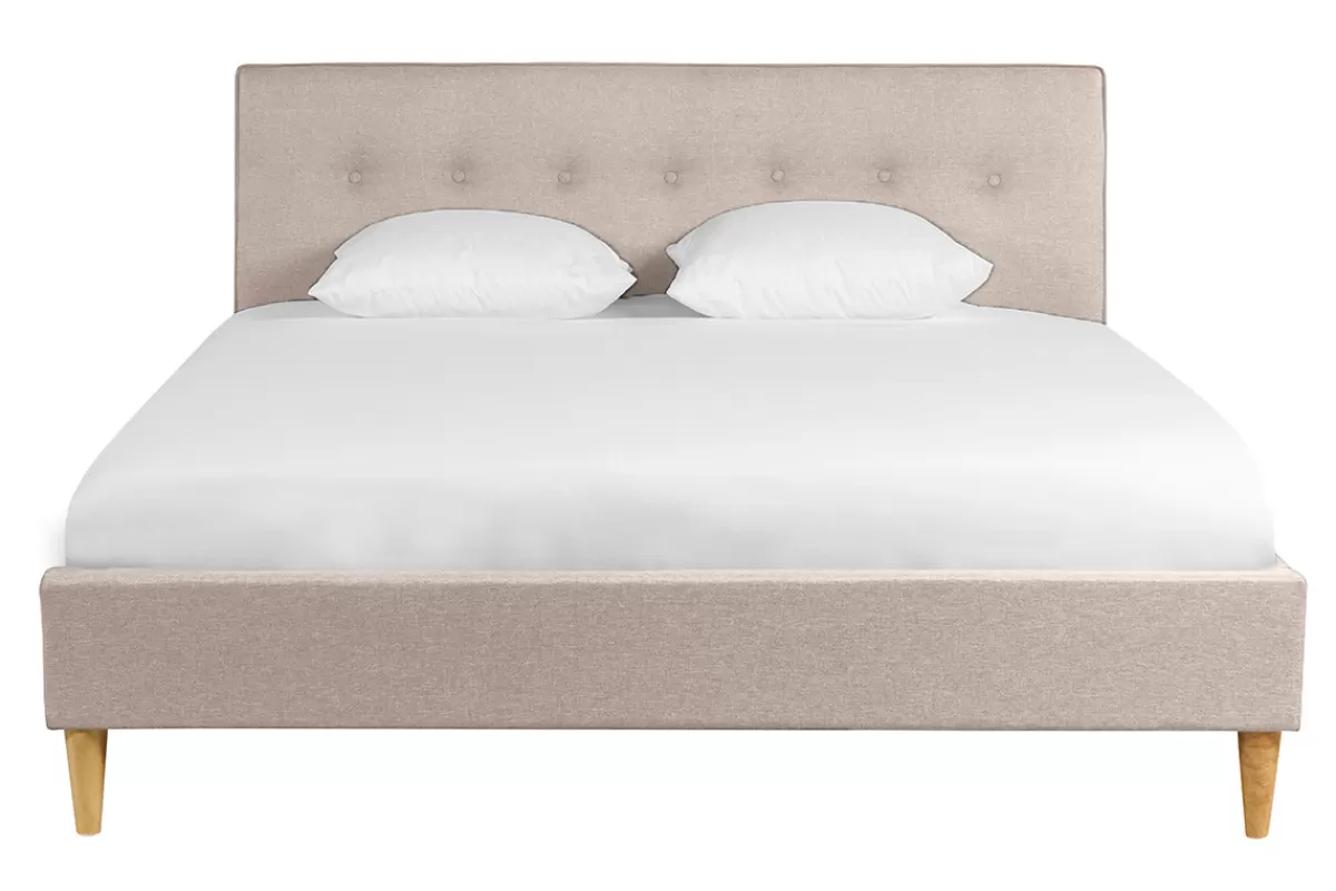 Miliboo Cama Matrimonial-Cama 2 plazas 160 x 200 cm con cabecero de cama de tela beige LEONCE
