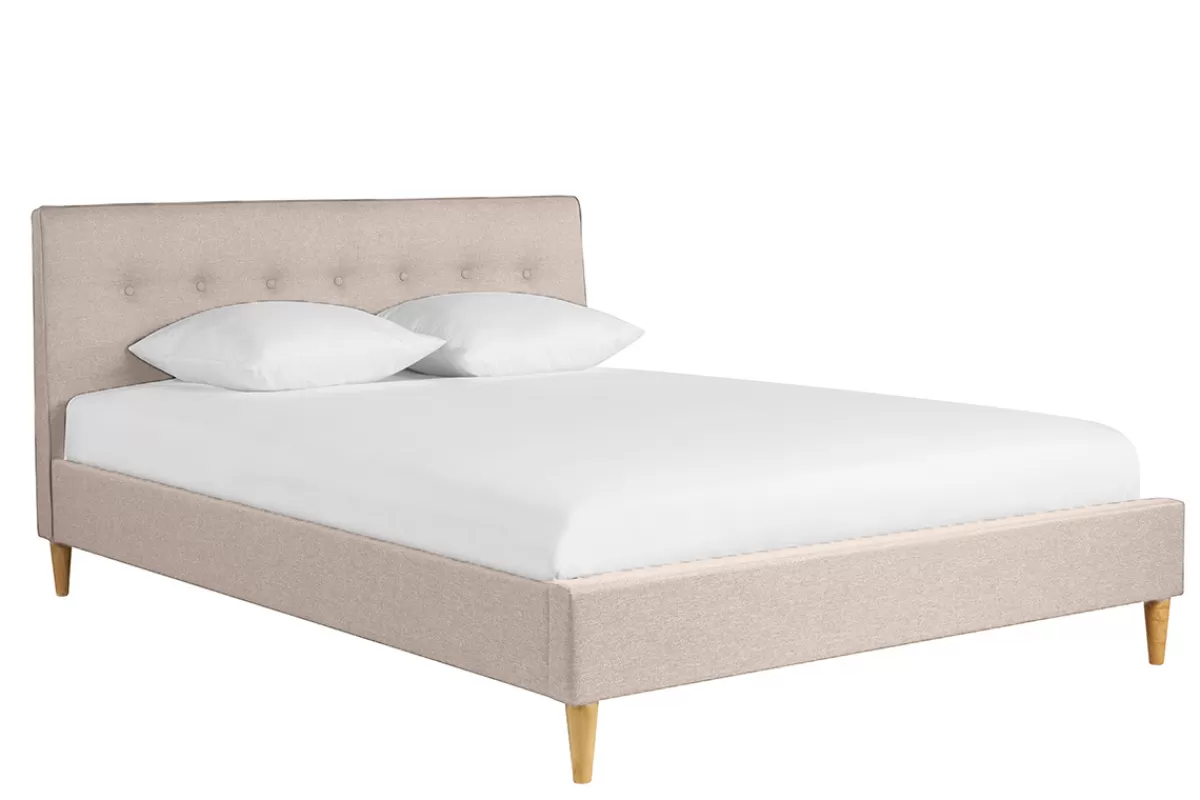 Miliboo Cama Matrimonial-Cama 2 plazas 160 x 200 cm con cabecero de cama de tela beige LEONCE