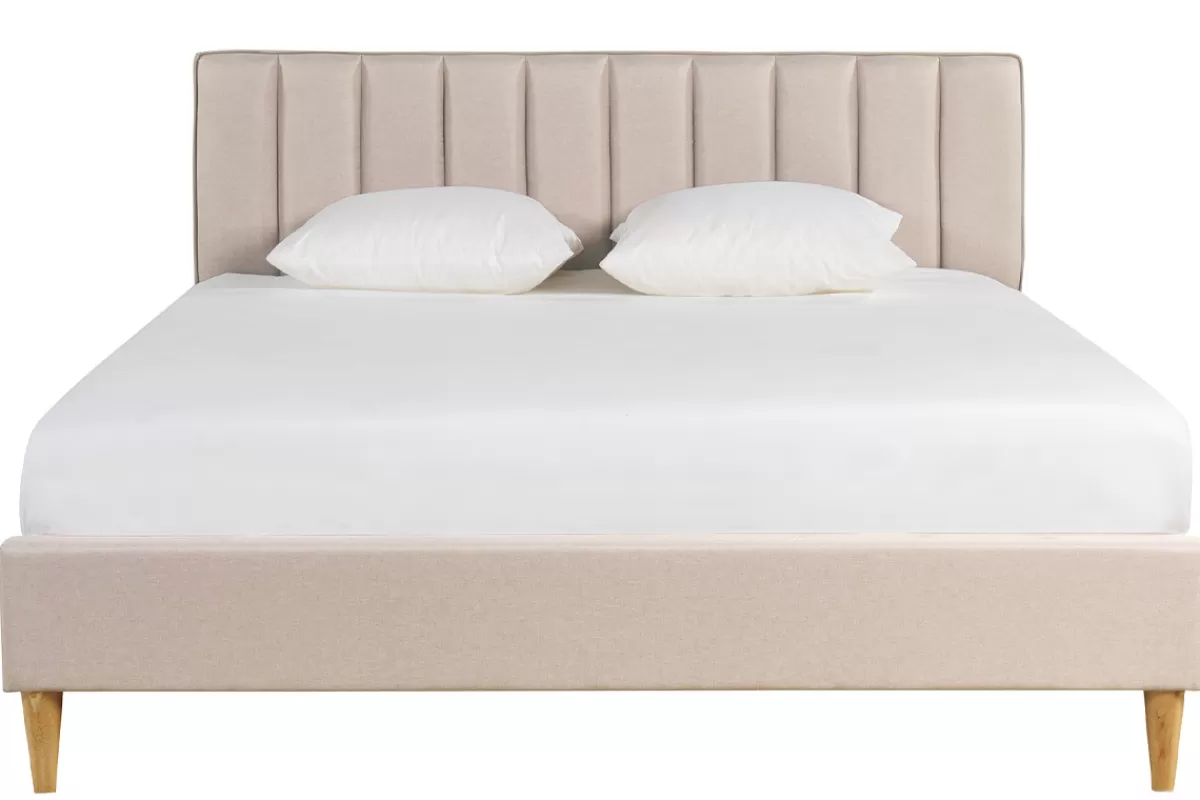 Miliboo Cama Matrimonial-Cama 2 plazas 160 x 200 cm de tela beige DIANE