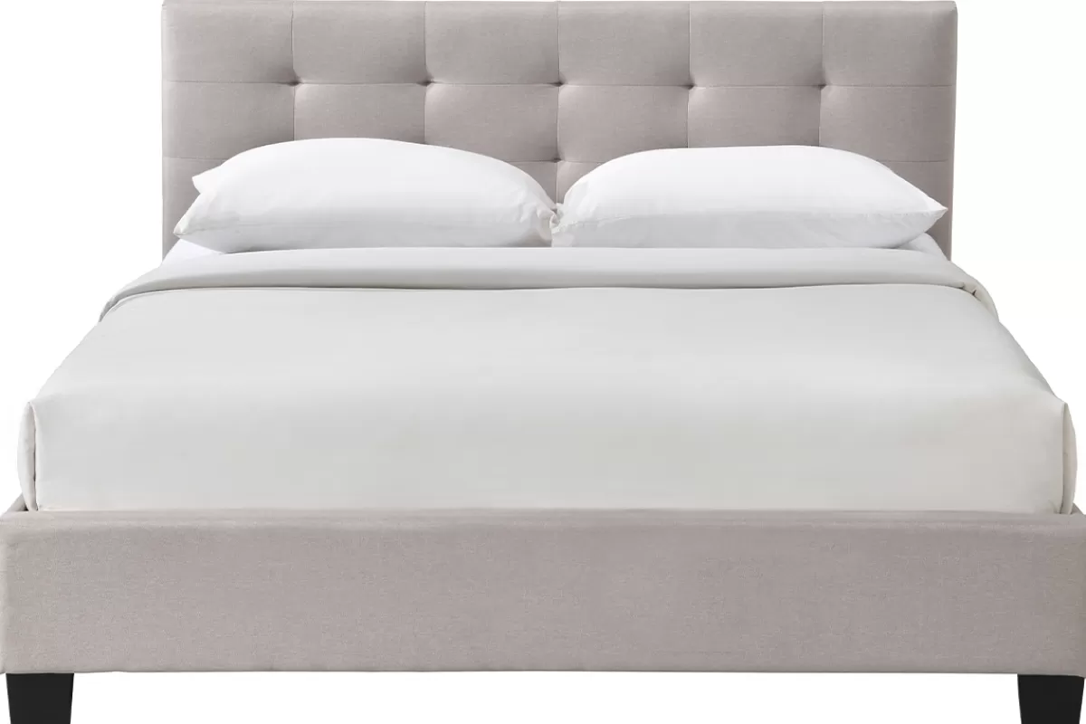 Miliboo Cama Matrimonial-Cama 160 x 200 tela beige acolchada MARQUISE