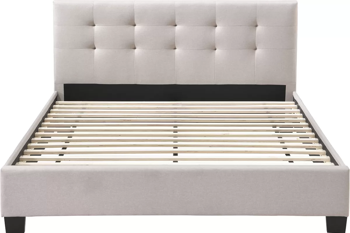 Miliboo Cama Matrimonial-Cama 160 x 200 tela beige acolchada MARQUISE