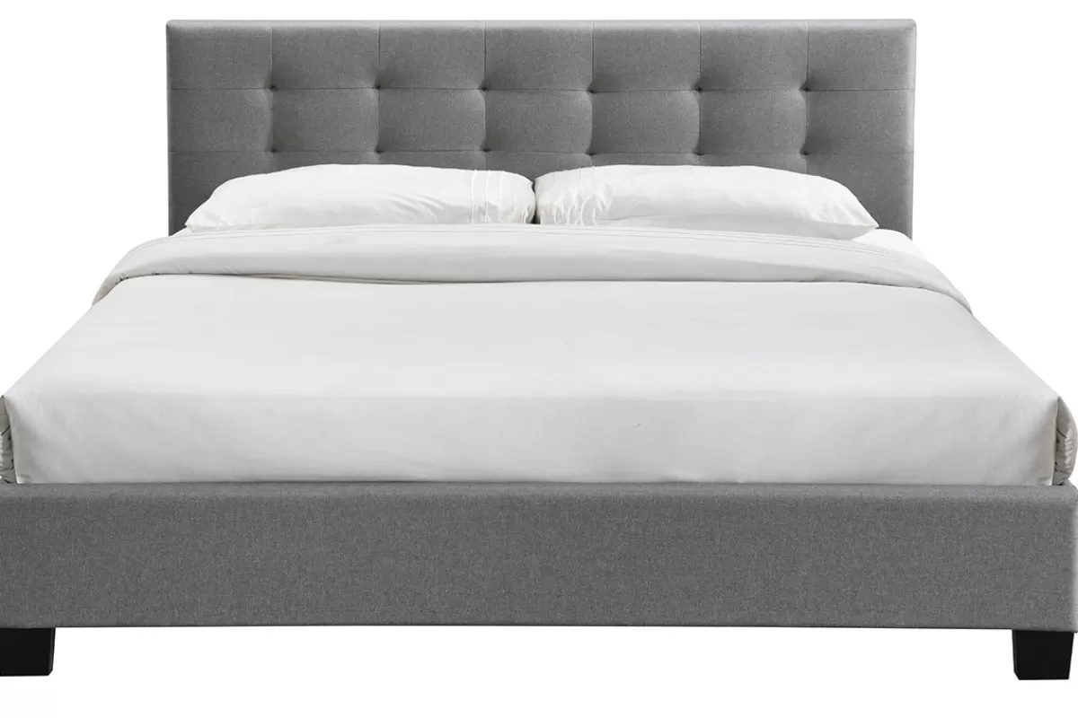 Miliboo Cama Matrimonial-Cama 180 x 200 tela gris acolchada MARQUISE