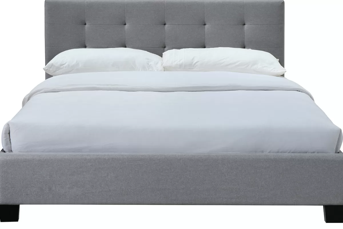 Miliboo Cama Matrimonial-Cama 160 x 200 tela gris acolchada MARQUISE