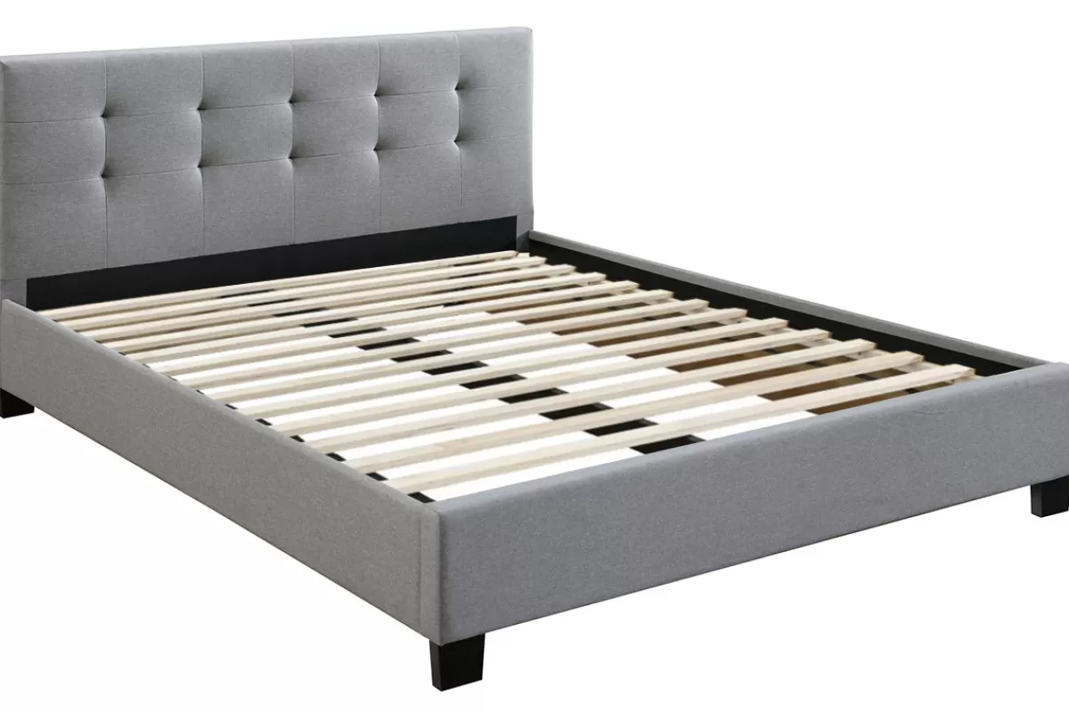 Miliboo Cama Matrimonial-Cama 160 x 200 tela gris acolchada MARQUISE