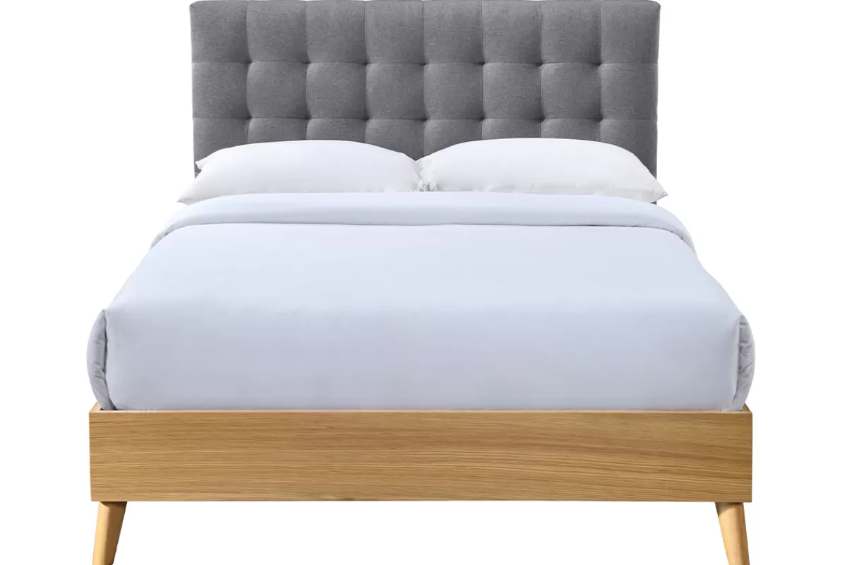 Miliboo Cama Matrimonial-Cama adulto escandinavo madera y tejido gris 140 x 200cm LYNN