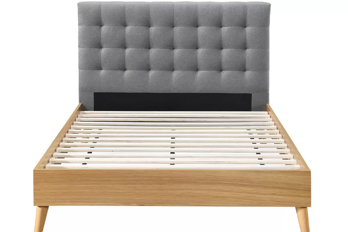 Miliboo Cama Matrimonial-Cama adulto escandinavo madera y tejido gris 140 x 200cm LYNN