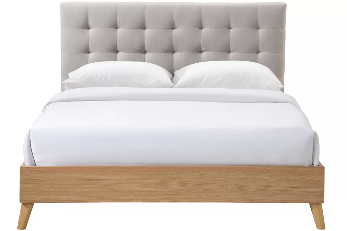 Miliboo Cama Matrimonial-Cama adulto estilo nórdico madera y tejido beige 160 x 200cm LYNN