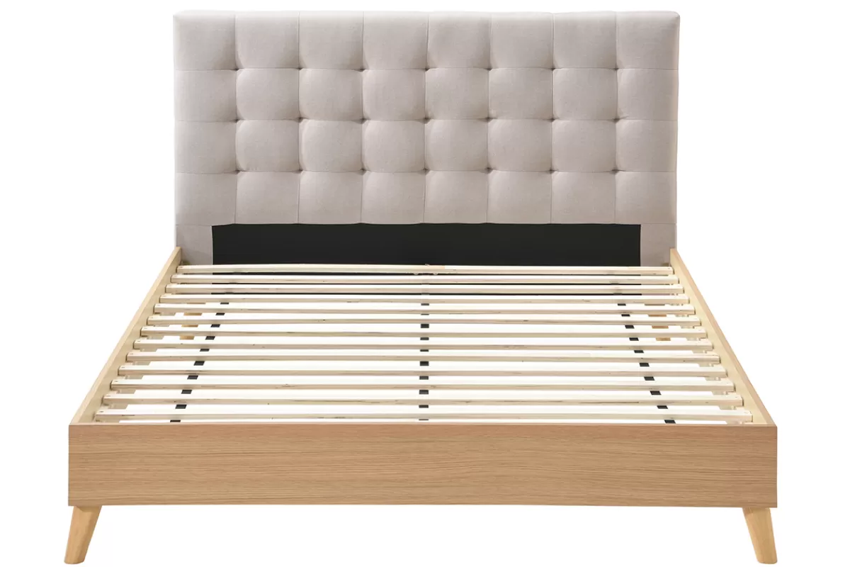 Miliboo Cama Matrimonial-Cama adulto estilo nórdico madera y tejido beige 160 x 200cm LYNN
