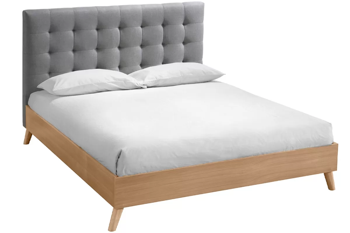 Miliboo Cama Matrimonial-Cama adulto estilo nórdico madera y tejido gris 160 x 200cm LYNN