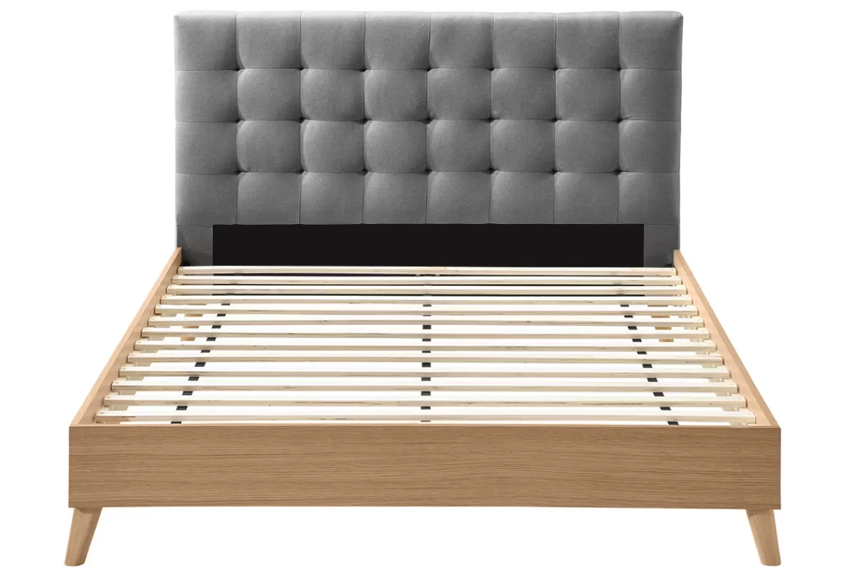 Miliboo Cama Matrimonial-Cama adulto estilo nórdico madera y tejido gris 160 x 200cm LYNN