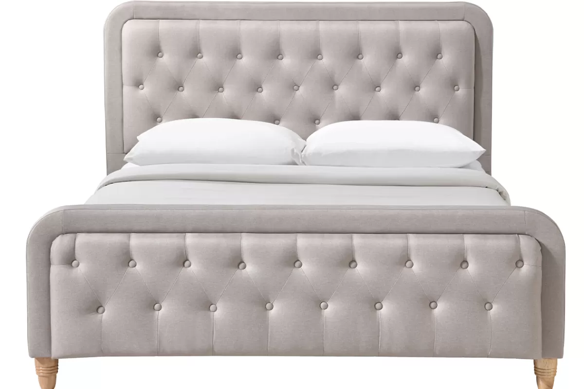 Miliboo Cama Matrimonial-Cama capitoné tejido beige 160 x 200cm KRISTEN