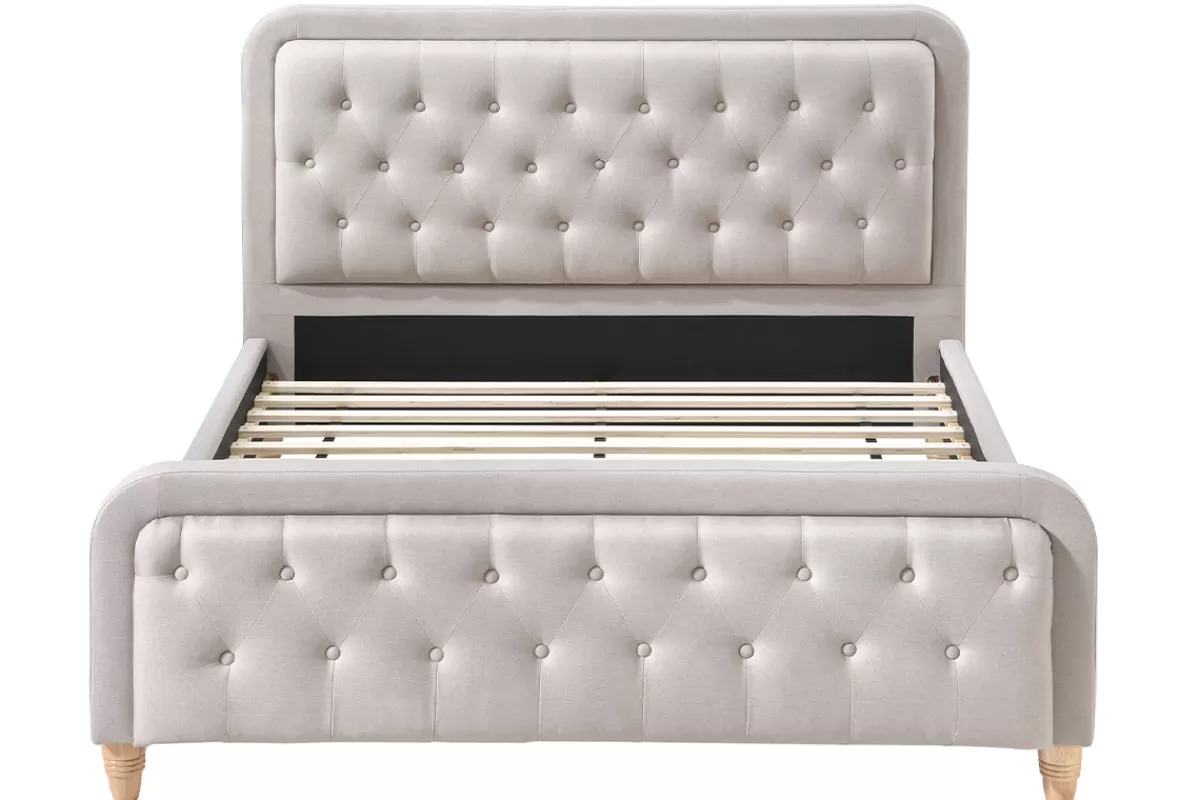 Miliboo Cama Matrimonial-Cama capitoné tejido beige 160 x 200cm KRISTEN