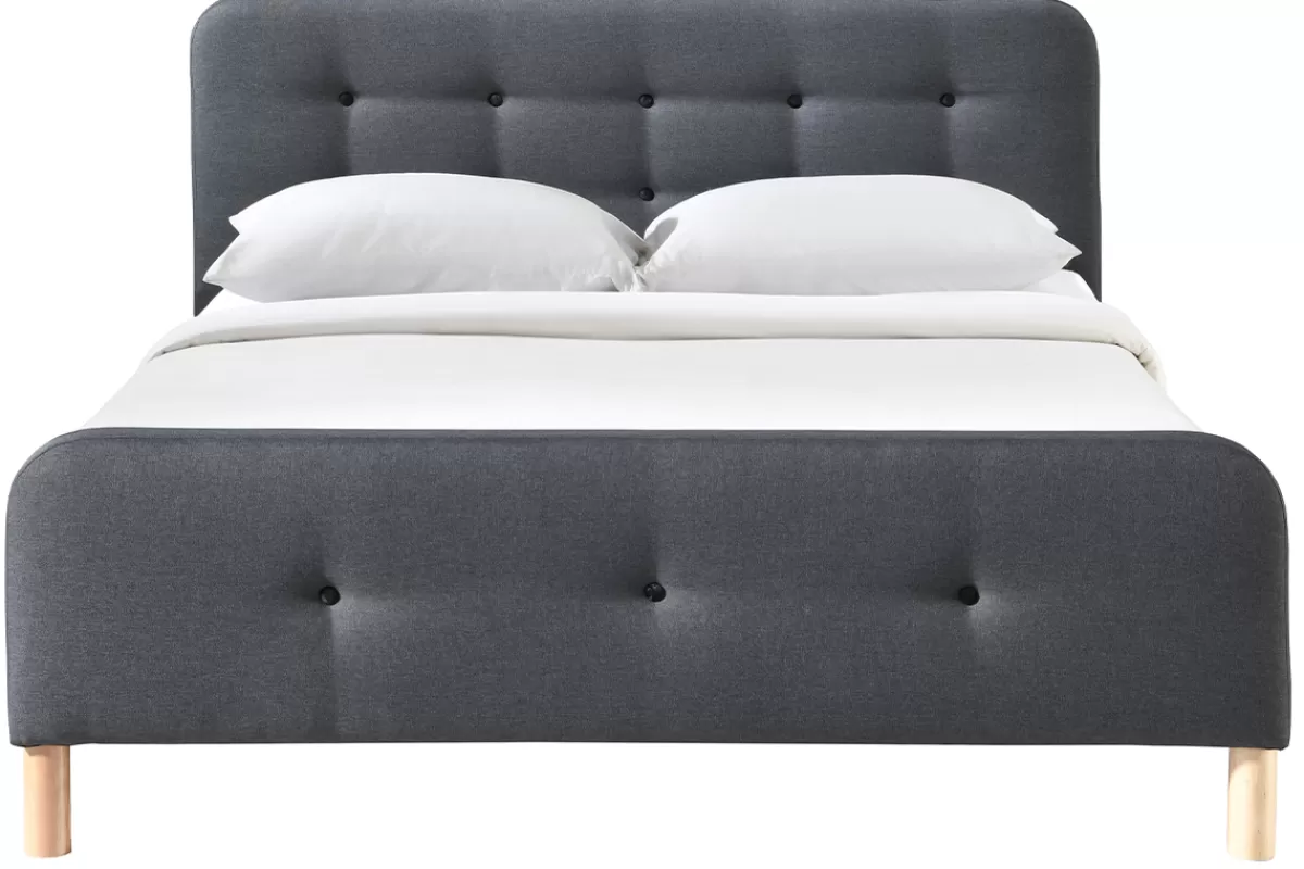 Miliboo Cama Matrimonial-Cama capitoné tejido gris oscuro 160 x 200cm HOLSEN