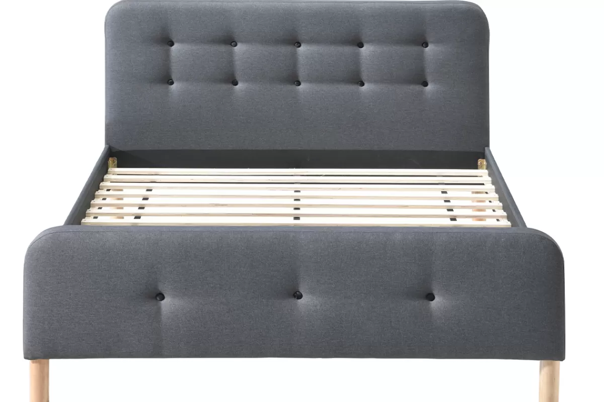 Miliboo Cama Matrimonial-Cama capitoné tejido gris oscuro 160 x 200cm HOLSEN