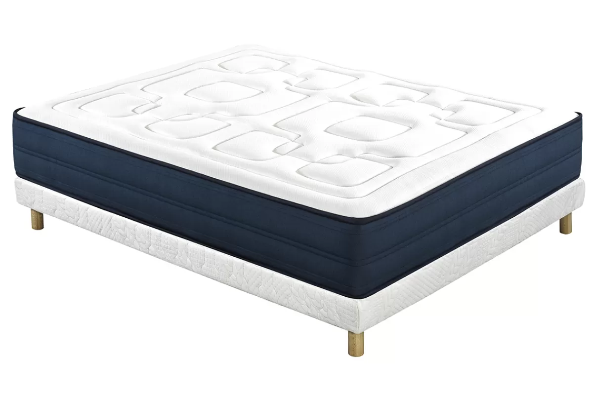 Miliboo Cama Matrimonial | Colchón Y Somier-Cama 140 × 200 cm con somier tapizado y colchón viscoelástico BENJI