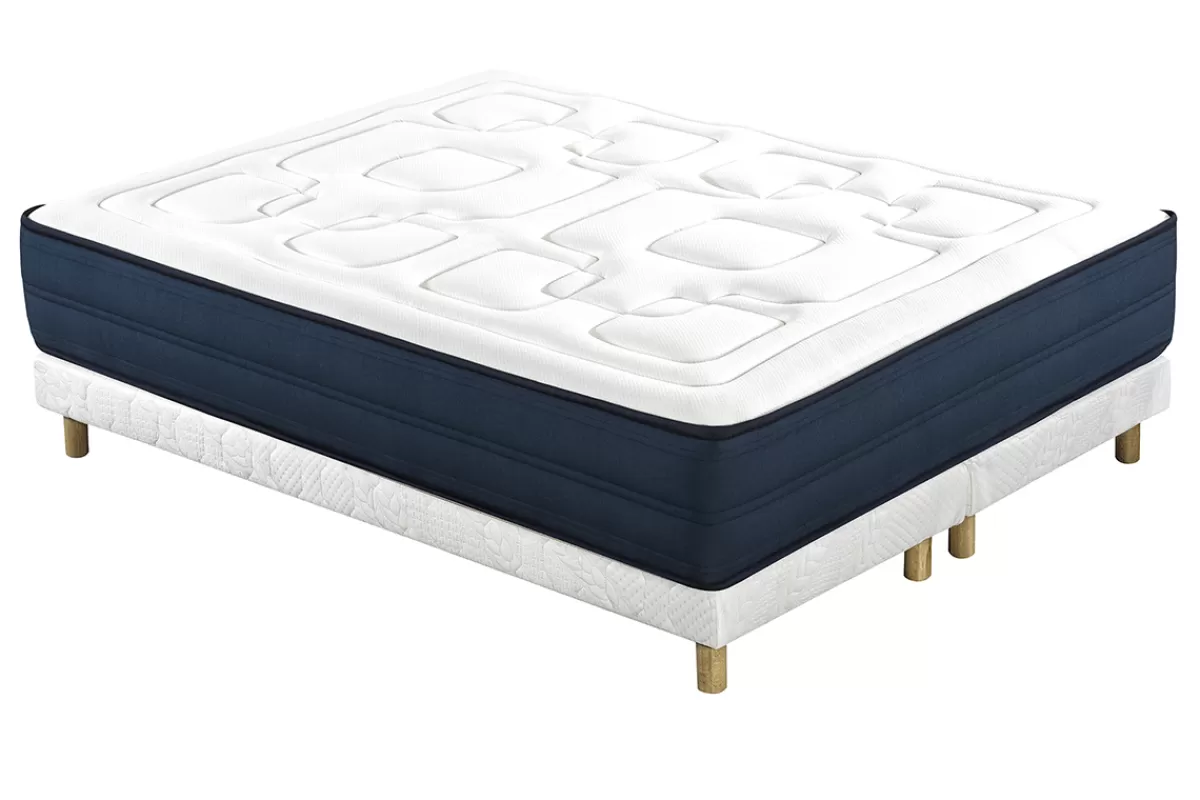 Miliboo Cama Matrimonial | Colchón Y Somier-Cama 180 × 200 cm con somieres tapizados y colchón viscoelástico BENJI