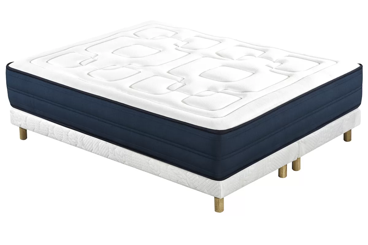 Miliboo Cama Matrimonial | Colchón Y Somier-Cama 160 × 200 cm con somieres tapizados y colchón viscoelástico BENJI