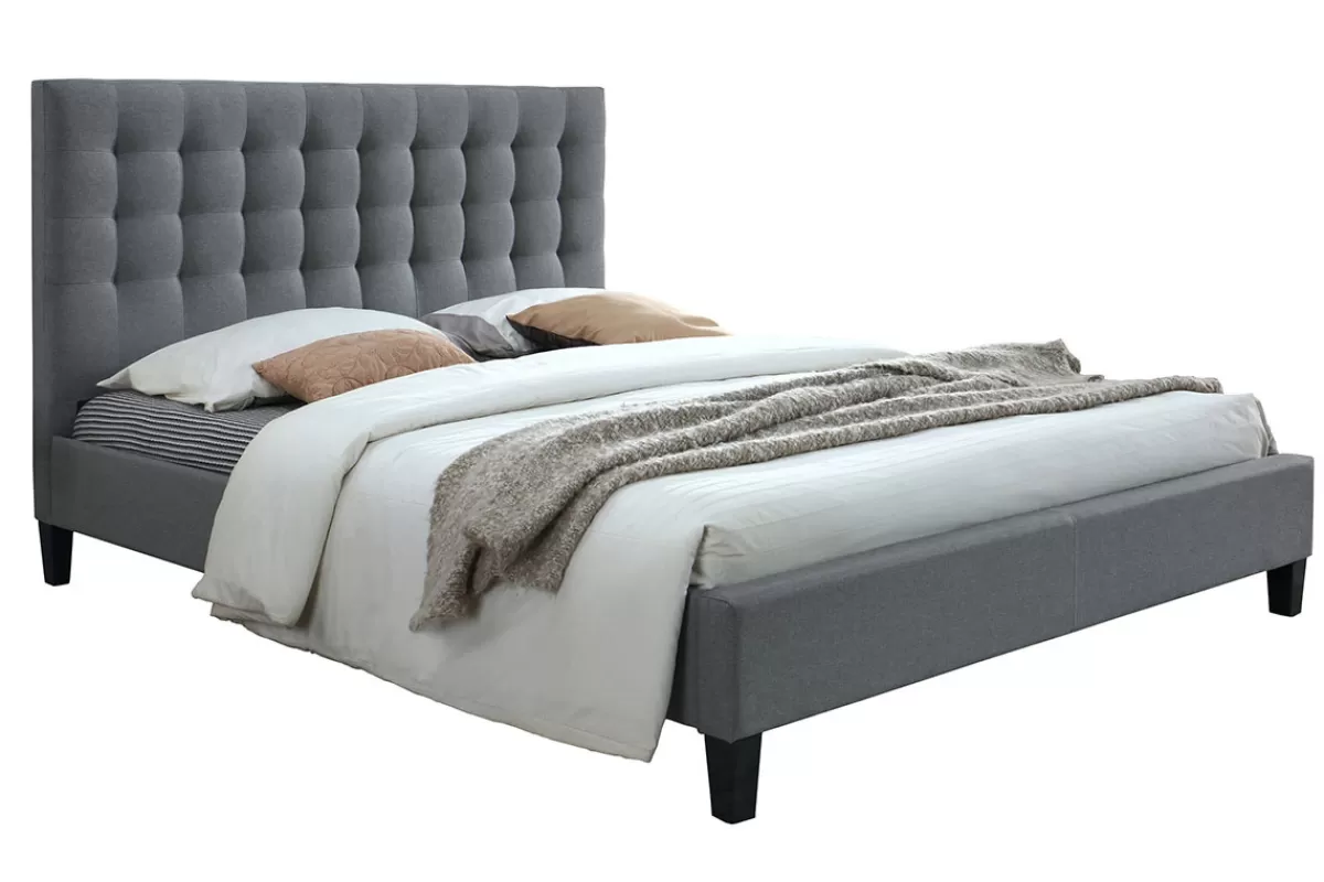 Miliboo Cama Matrimonial-Cama con cabecero capitoné tejido gris claro 160x200 DANAE