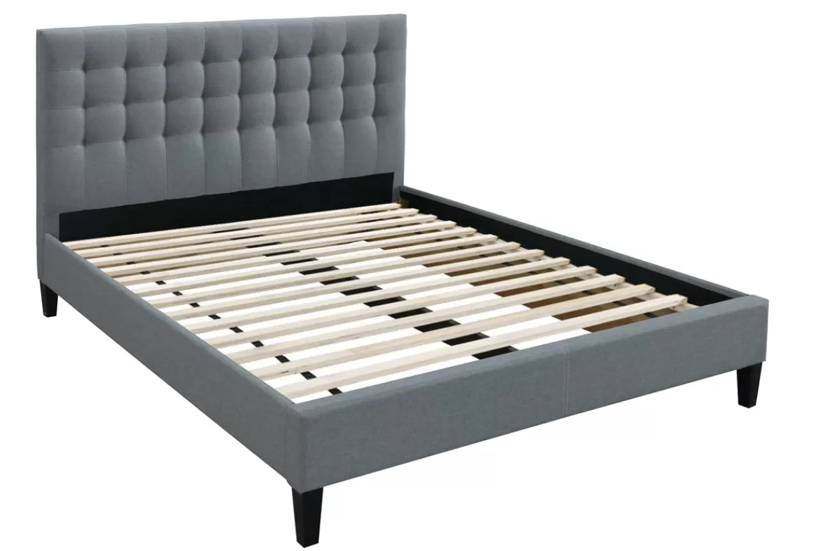 Miliboo Cama Matrimonial-Cama con cabecero capitoné tejido gris claro 160x200 DANAE